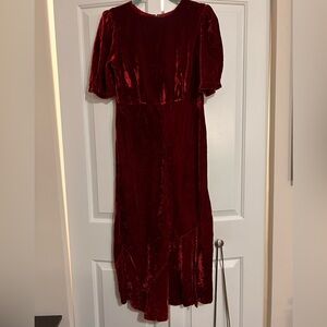 Faux velvet deep red dresss